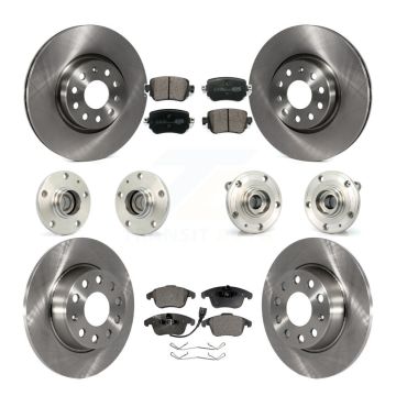 Front Rear Hub Bearing Disc Brake Rotor And Ceramic Pads Kit (10Pc) For Volkswagen Passat KBB-110279