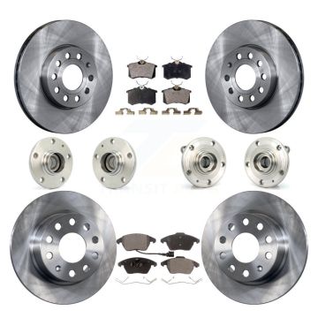 Front Rear Hub Bearings Disc Brake Rotors And Pads Kit (10Pc) For Volkswagen Jetta Beetle KBB-110282