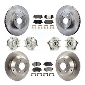 Front Rear Hub Bearing Disc Brake Rotor And Pads Kit (10Pc) For 2014-2015 Kia Sorento FWD KBB-110294