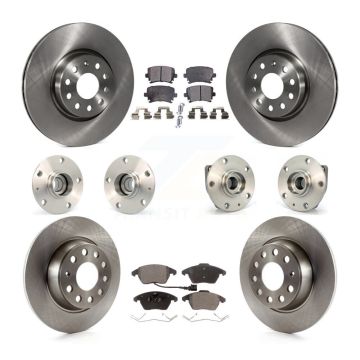 Front Rear Hub Bearings Disc Brake Rotors And Ceramic Pads Kit (10Pc) For Volkswagen GTI KBB-110314