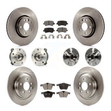 Front Rear Hub Bearing Disc Brake Rotor & Pads Kit (10Pc) For Volvo S60 V60 Cross Country KBB-110411