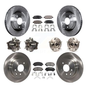 Front Rear Hub Bearing Brake Rotor & Pad Kit (10Pc) For 2014-2015 Nissan Rogue Select AWD KBB-110448