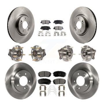 Front Rear Hub Bearing Disc Brake Rotor Pad Kit (10Pc) For 2016 Hyundai Sonata GAS engine KBB-110467