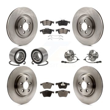 Front Rear Wheel Hub Bearing Disc Brake Rotor And Pad Shoe Kit (10Pc) For Jaguar XF XJ XK KBB-110537