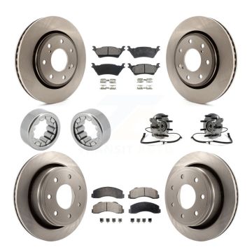 Front Rear Hub Bearing Brake Rotor & Pad Shoe Kit (10Pc) For Ford F-150 With 7 Lug Wheels KBB-110656