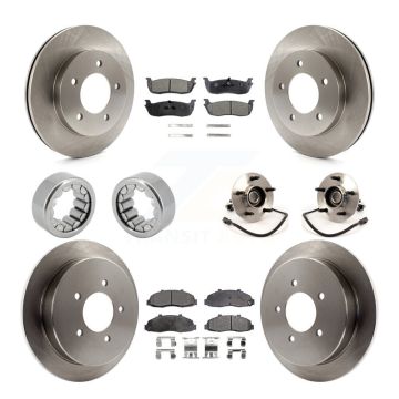 Front Rear Hub Bearing Disc Brake Rotors And Ceramic Pads Shoes Kit (10Pc) For Ford F-150 KBB-110660