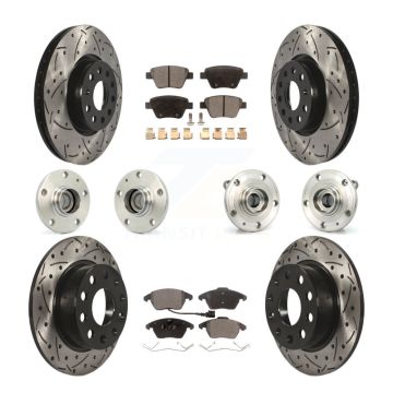 Front Rear Hub Bearing Coated Brake Rotor Pads Kit (10Pc) For 17-18 Volkswagen Jetta 2.0L KBB-110755