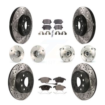 Front Rear Hub Bearing Coated Disc Brake Rotors And Pads Kit (10Pc) For Volkswagen Rabbit KBB-110778
