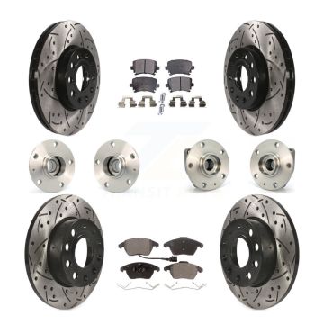 Front Rear Hub Bearing Coated Disc Brake Rotors And Pads Kit (10Pc) For Volkswagen Rabbit KBB-110785