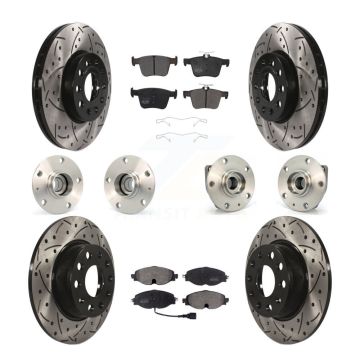 Front Rear Hub Bearing Coated Brake Rotor Pads Kit (10Pc) For 2015-2019 Volkswagen e-Golf KBB-110786