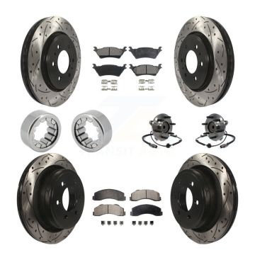Front Rear Hub Bearing Coated Brake Rotor And Pad Shoe Kit (10Pc) For 2014 Ford F-150 RWD KBB-110956