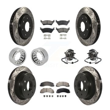 Front Rear Hub Bearing Coated Brake Rotor And Pad Shoe Kit (10Pc) For 2014 Ford F-150 RWD KBB-110958