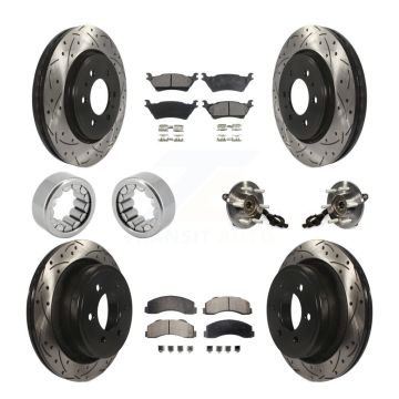 Front Rear Hub Bearings Coated Disc Brake Rotors And Pads Shoes Kit (10Pc) For Ford F-150 KBB-110964