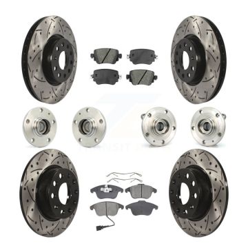 Front Rear Hub Bearing Coated Disc Brake Rotors And Pads Kit (10Pc) For Volkswagen Passat KBB-110979