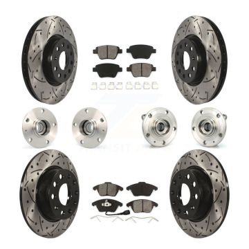 Front Rear Hub Bearings Coated Disc Brake Rotors And Pads Kit (10Pc) For Volkswagen GTI KBB-110997