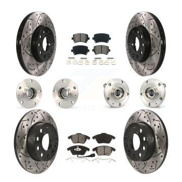 Front Rear Hub Bearing Coated Disc Brake Rotors And Pads Kit (10Pc) For Volkswagen Rabbit KBB-110998