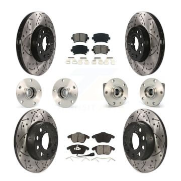 Front Rear Hub Bearing Coated Disc Brake Rotors And Pads Kit (10Pc) For Volkswagen Rabbit KBB-111005