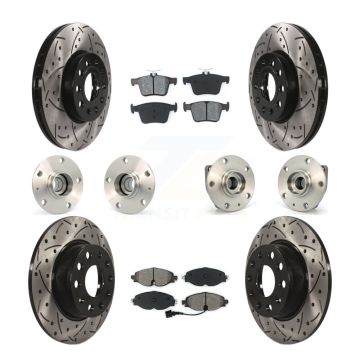 Front Rear Hub Bearing Coated Brake Rotor Pads Kit (10Pc) For 2015-2019 Volkswagen e-Golf KBB-111006