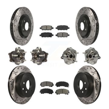 Front Rear Hub Bearings Coated Disc Brake Rotors And Pads Kit (10Pc) For Nissan Rogue KBB-111093