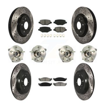 Front Rear Hub Bearing Coated Disc Brake Rotor & Pad Kit (10Pc) For 2009-2010 Lincoln MKS KBB-111117