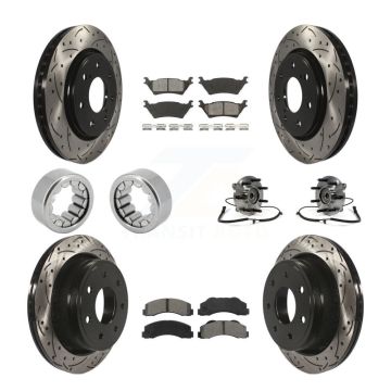 Front Rear Hub Bearing Coated Brake Rotor And Pad Shoe Kit (10Pc) For 2014 Ford F-150 4WD KBB-111149