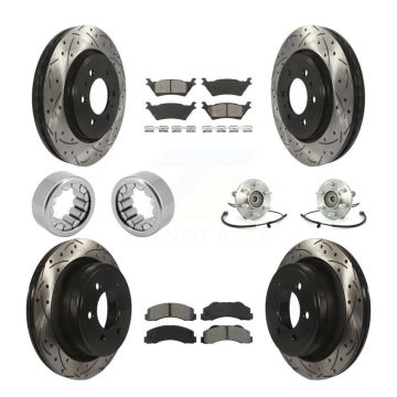 Front Rear Hub Bearing Coated Brake Rotor And Pad Shoe Kit (10Pc) For 2014 Ford F-150 4WD KBB-111173