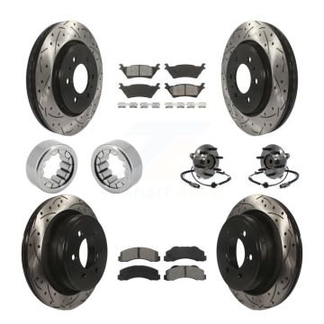 Front Rear Hub Bearing Coated Brake Rotor And Pad Shoe Kit (10Pc) For 2014 Ford F-150 RWD KBB-111175