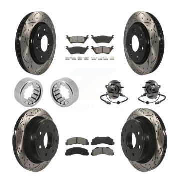 Front Rear Hub Bearing Coated Brake Rotor And Pad Shoe Kit (10Pc) For 2014 Ford F-150 RWD KBB-111177