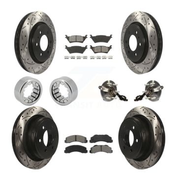 Front Rear Hub Bearings Coated Disc Brake Rotors And Pads Shoes Kit (10Pc) For Ford F-150 KBB-111183