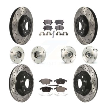 Front Rear Hub Bearing Coated Disc Brake Rotor & Pads Kit (10Pc) For Volkswagen CC Passat KBB-111192