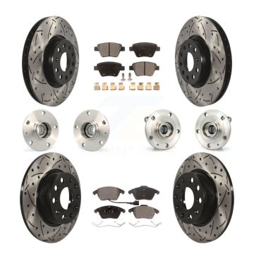 Front Rear Hub Bearings Coated Disc Brake Rotors And Pads Kit (10Pc) For Volkswagen GTI KBB-111216