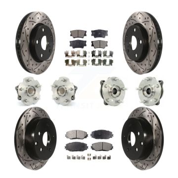 Front Rear Hub Bearing Coat Brake Rotor Pads Kit (10Pc) For 13-18 Toyota RAV4 LE with FWD KBB-111242
