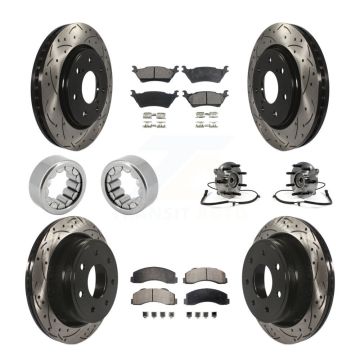 Front Rear Hub Bearing Coated Brake Rotor And Pad Shoe Kit (10Pc) For 2014 Ford F-150 4WD KBB-111378