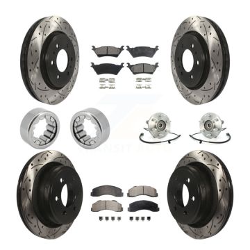 Front Rear Hub Bearing Coated Brake Rotor And Pad Shoe Kit (10Pc) For 2014 Ford F-150 4WD KBB-111402