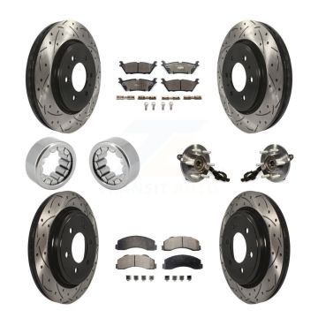 Front Rear Hub Bearings Coated Disc Brake Rotors And Pads Shoes Kit (10Pc) For Ford F-150 KBB-111413