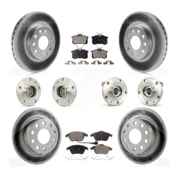 Front Rear Hub Bearing Coated Disc Brake Rotor Pad Kit (10Pc) For Volkswagen Jetta Beetle KBB-111539