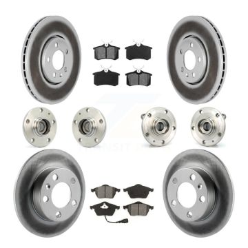 Front Rear Hub Bearings Coated Disc Brake Rotors And Pads Kit (10Pc) For Volkswagen Jetta KBB-112053