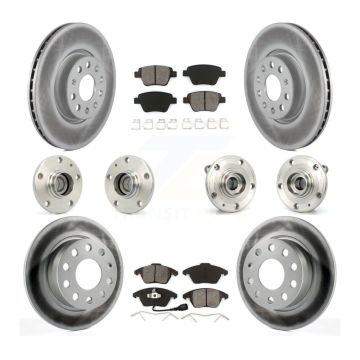 Front Rear Hub Bearing Coated Brake Rotor Pads Kit (10Pc) For 17-18 Volkswagen Jetta 2.0L KBB-112057