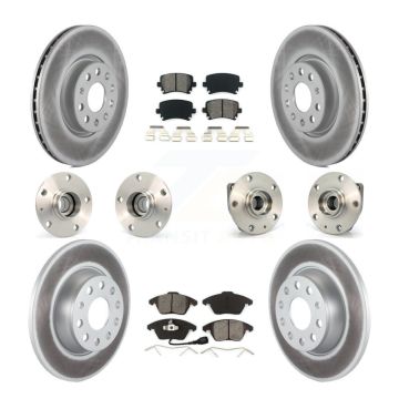 Front Rear Hub Bearings Coated Disc Brake Rotors And Pads Kit (10Pc) For Volkswagen GTI KBB-112094
