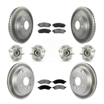 Front Rear Hub Bearing Coated Brake Rotor And Pad Kit (10Pc) For GMC Acadia Buick Enclave KBB-112294
