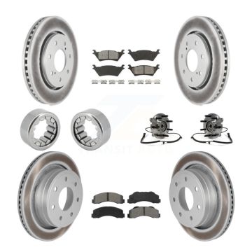 Front Rear Hub Bearing Coated Brake Rotor And Pad Shoe Kit (10Pc) For 2014 Ford F-150 4WD KBB-112423