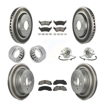 Front Rear Hub Bearing Coated Brake Rotor And Pad Shoe Kit (10Pc) For 2014 Ford F-150 4WD KBB-112475