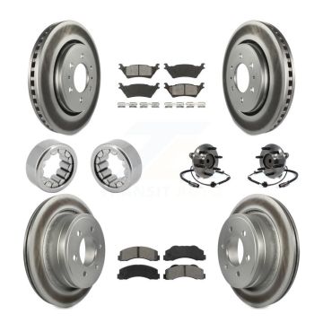 Front Rear Hub Bearing Coated Brake Rotor And Pad Shoe Kit (10Pc) For 2014 Ford F-150 RWD KBB-112477
