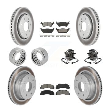 Front Rear Hub Bearing Coated Brake Rotor And Pad Shoe Kit (10Pc) For 2014 Ford F-150 RWD KBB-112479