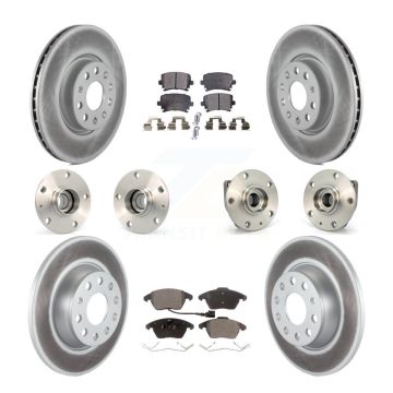 Front Rear Hub Bearings Coated Disc Brake Rotors And Pads Kit (10Pc) For Volkswagen GTI KBB-112661
