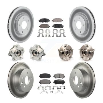 Front Rear Hub Bearing Coated Brake Rotor & Pad Kit (10Pc) For 2008-2013 Nissan Rogue AWD KBB-112707