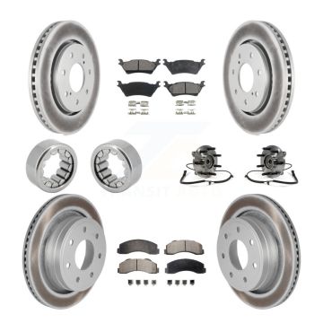 Front Rear Hub Bearing Coated Brake Rotor And Pad Shoe Kit (10Pc) For 2014 Ford F-150 4WD KBB-113037