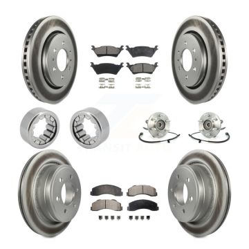 Front Rear Hub Bearing Coated Brake Rotor And Pad Shoe Kit (10Pc) For 2014 Ford F-150 4WD KBB-113089
