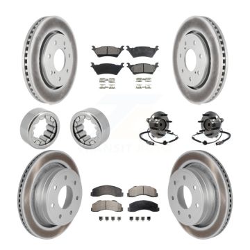 Front Rear Hub Bearing Coated Brake Rotor And Pad Shoe Kit (10Pc) For 2014 Ford F-150 RWD KBB-113093