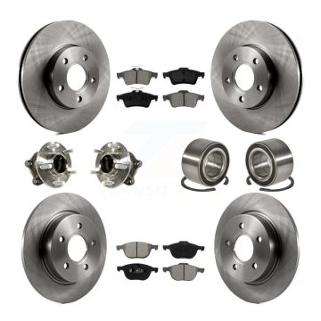 Front Rear Hub Bearing Disc Brake Rotor Pad Kit (10Pc) For Ford Focus With Parking Assist KBB-113142